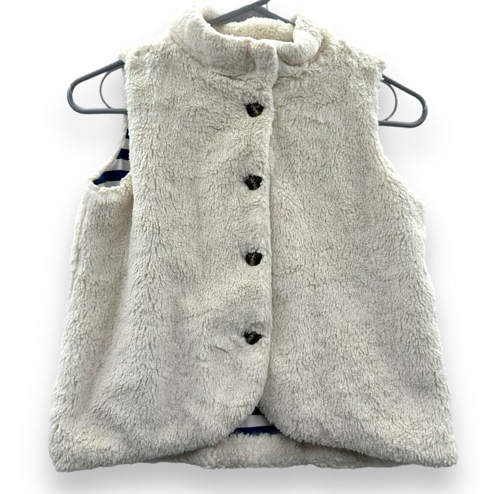 Hanna Andersson Girl's Cream Fluffy Teddy Button‎ Jacket Vest Size 140 (US 10)